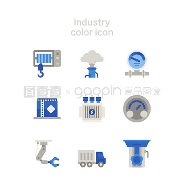 关于机械生产、设备和工业的矢量图标集